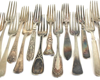 Antique Silverplate Forks Victorian Silver Flatware, Nickel Silver, Eastlake Silverware, Tarnished Dinner Fork Food Photography Props