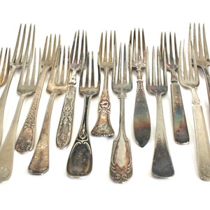 Antique Silverplate Forks Victorian Silver Flatware, Nickel Silver, Eastlake Silverware, Tarnished Dinner Fork Food Photography Props