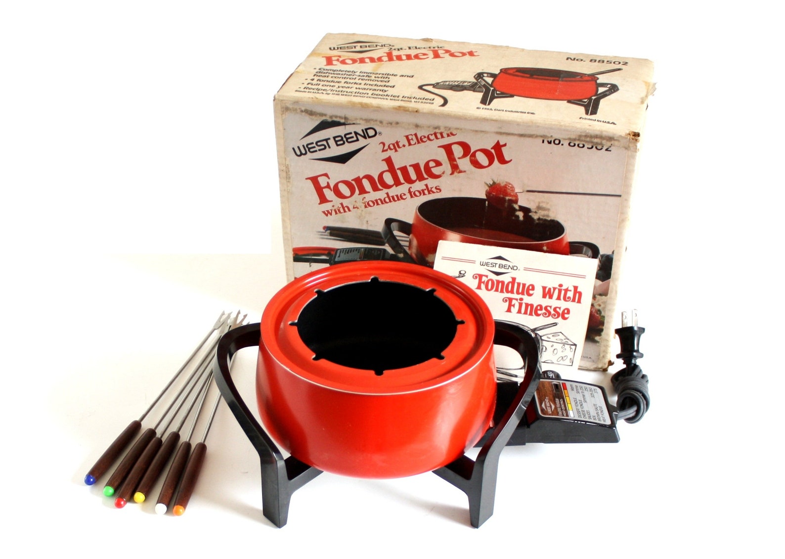 Electric Fondue Pot West Bend 88502 Vintage 1980s Red Set Etsy