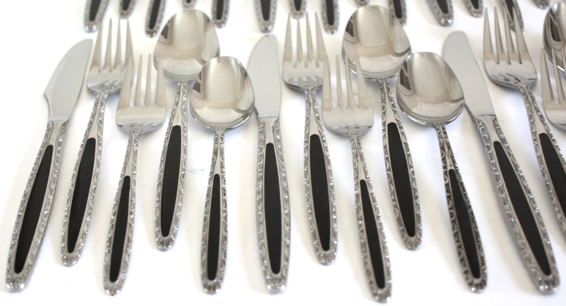 Black Handle Flatware Set Trutone by Princess Complete Etsy