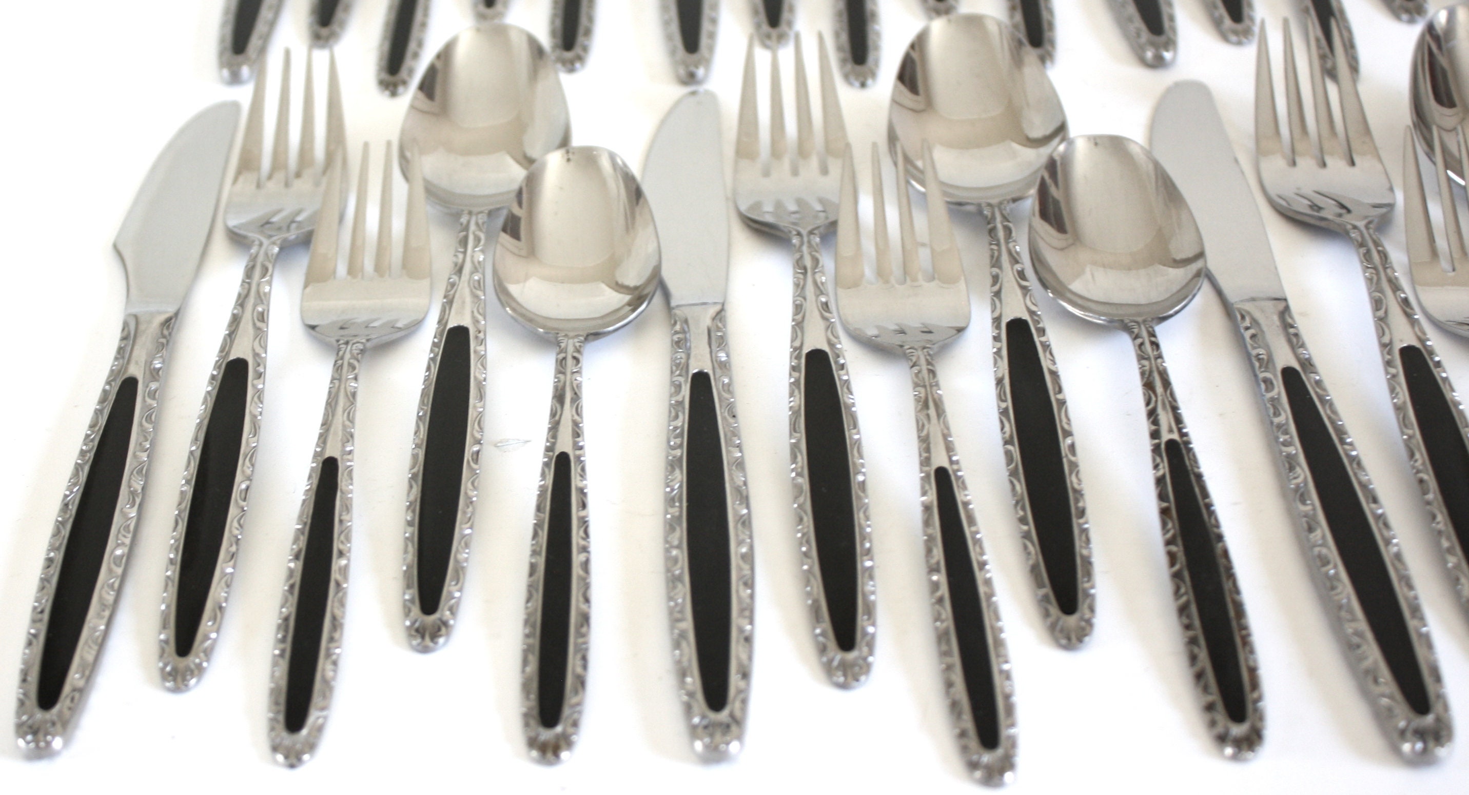 Black Handle Flatware Set Trutone by Princess Complete Etsy