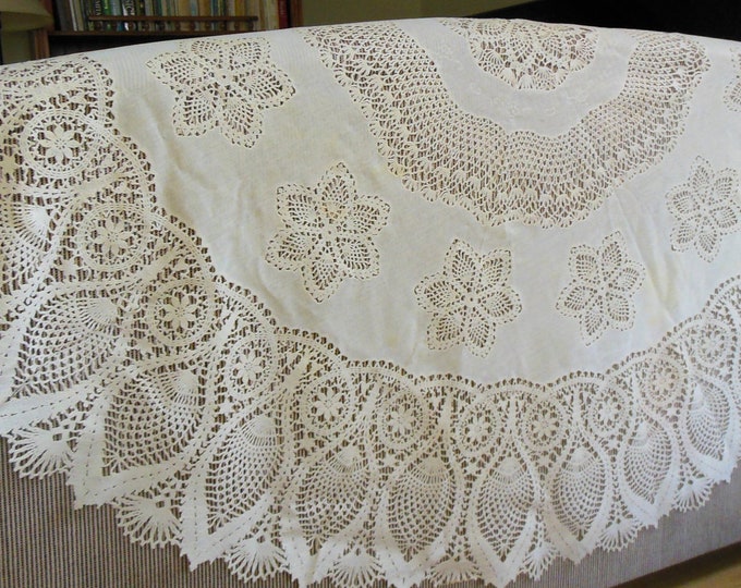 Vinyl Plastic Lace Tablecloth 60 Round Crocheted Look Etsy