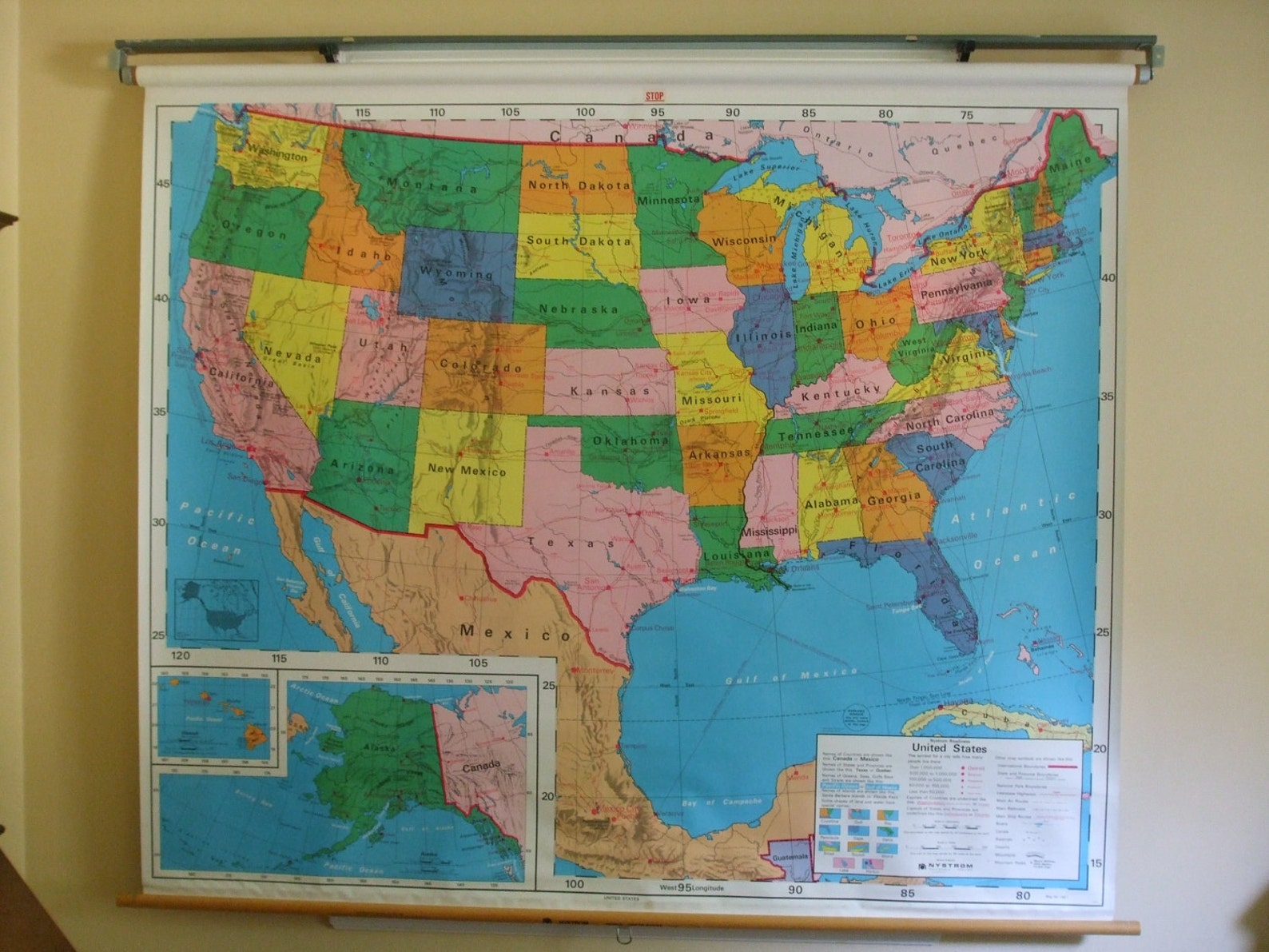 Vintage Nystrom Pulldown Map / USA / World Wall Map Etsy