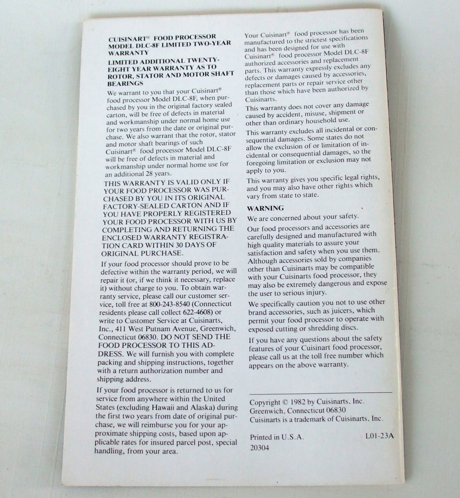 Cuisinart Food Processor Model Dlc 8f