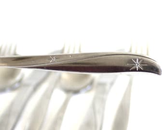 Oneida Twin Star Atomic Starburst Flatware Replacement Pieces, Mid Century Modern Community Stainless Silverware, Teaspoon, Dinner Fork, etc