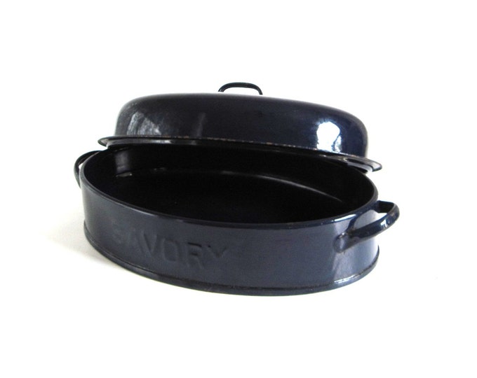 Savory Roasting Pan Blue Enamel Savory Brand Roaster Antique Oval asis Etsy