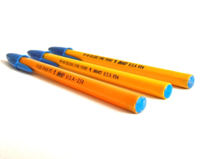 Bic Ballpoint Pens Yellow Blue F25 PF49 Deluxe Fine Point USA 25 49