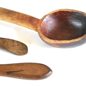 Old Wooden Spoon, Fork, Spade, Worn Wood Kitchen Utensils, Food Photography Props, Primitives image 3