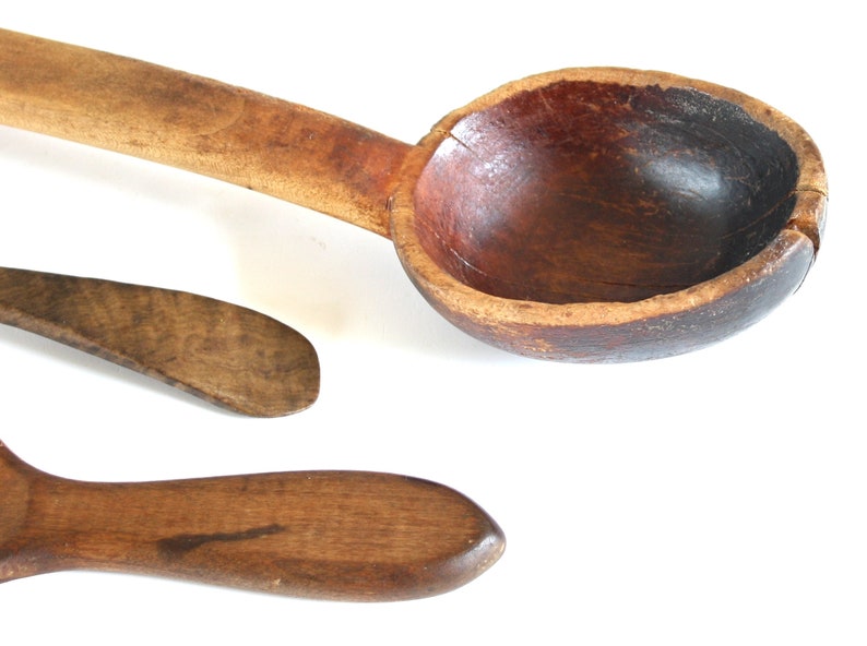 Old Wooden Spoon, Fork, Spade, Worn Wood Kitchen Utensils, Food Photography Props, Primitives image 3