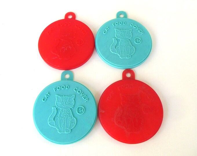 Cat Food Can Cover Turquoise Red Plastic Pet Supplies Canister Etsy