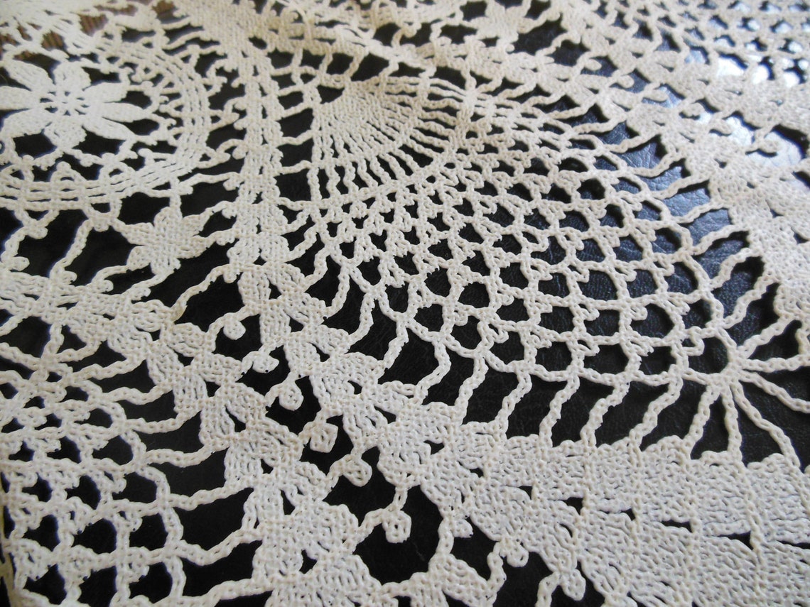Vinyl Plastic Lace Tablecloth 60 Round Crocheted Look Etsy