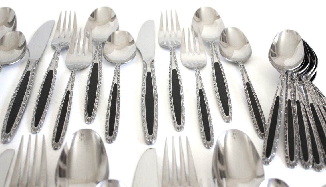 Black Handle Flatware Set Trutone by Princess Complete Etsy