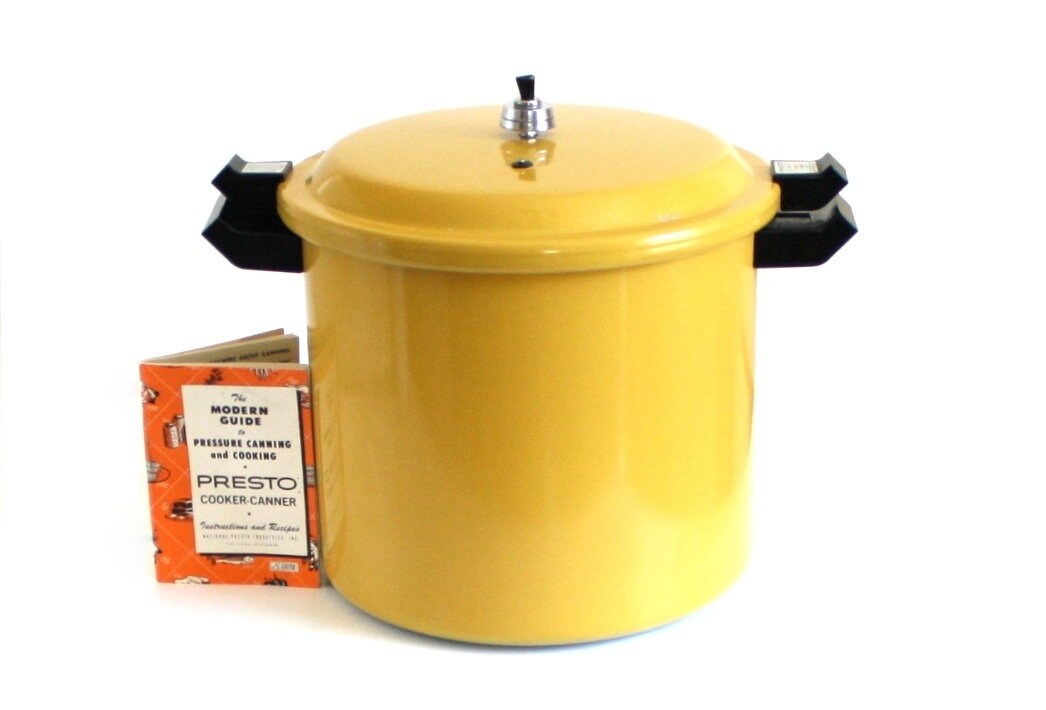 Vintage Yellow Harvest Gold Presto Pressure Cooker Canning Pot Complete