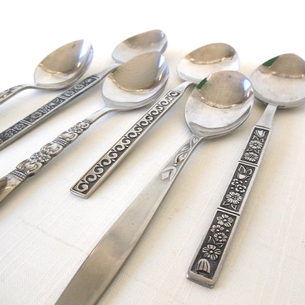 Ice Cream Spoons Stainless Flatware - Mid Century Eclectic Set