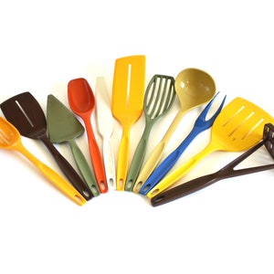 Nylon Plastic Foley Kitchen Utensils 1970s 1980s Kitchen Basting Spoon, Icing Spreader, Soup Ladle, Potato Masher image 2