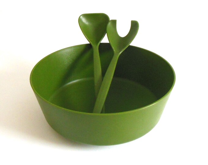 Rubbermaid Salad Bowl Utensil Set Serving Avocado Green Etsy
