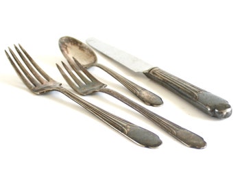 Antique Silverware Tarnished Silverplate Food Photography Props: Salad Fork, Teaspoon