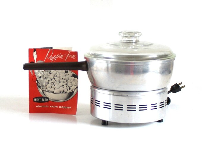 West Bend Electric Popcorn Popper Vintage Aluminum Glass 3286E Etsy