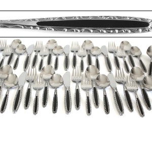 Black Handle Flatware Set, Tru-Tone by Princess, Complete Service for 8, Stainless Steel Japan