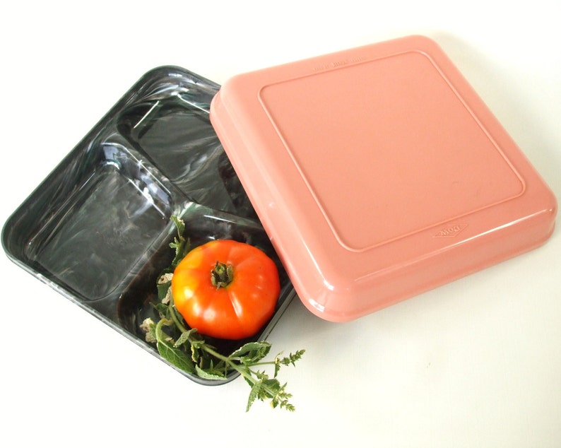 TV Dinner Plate Tray Black Pink 1950s Kitchen Vintage image 1