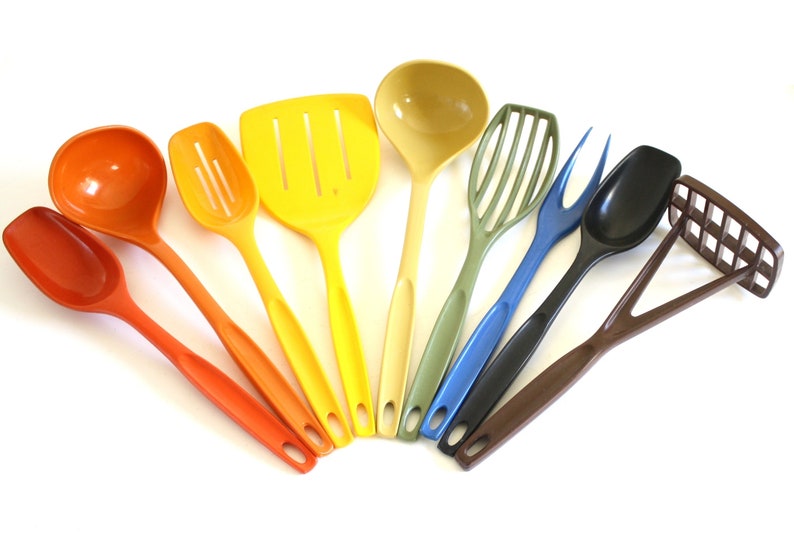 Nylon Plastic Foley Kitchen Utensils 1970s 1980s Kitchen Basting Spoon, Icing Spreader, Soup Ladle, Potato Masher image 6