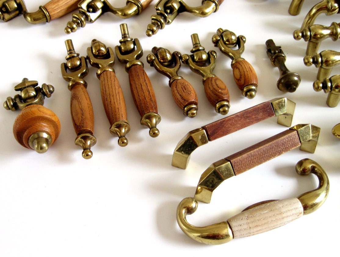 1980s Oak Brass Handles Drawer Pull Cupboard Hardware Etsy