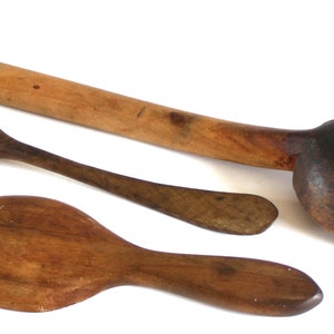 Old Wooden Spoon, Fork, Spade, Worn Wood Kitchen Utensils, Food Photography Props, Primitives image 5