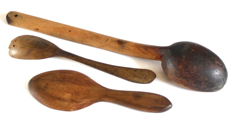 Old Wooden Spoon, Fork, Spade, Worn Wood Kitchen Utensils, Food Photography Props, Primitives image 5