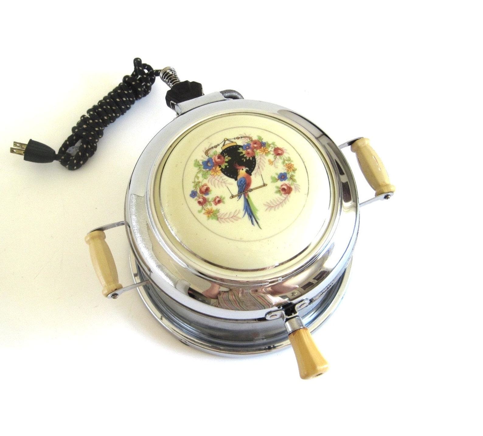 Antique Waffle Iron Chrome Ceramic Top Pedestal Waffle Etsy