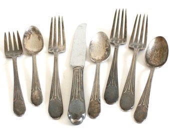 Antique Silverware Tarnished Silverplate Food Photography Props: Salad Fork, Teaspoon