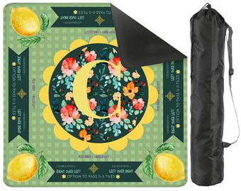 Lemon Picnic Personalized Mahjong Mat 31.5"x31.5" (Ship Rolled up)  Bold Color Custom Mahjong Table Mat Mahjong Night Decor