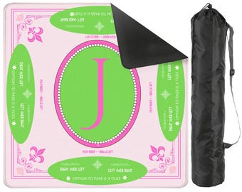 Personalized Mahjong Mat Preppy Pink & Lime  Custom Mahjong Table Mat  Mahjong Gift for Her  Mahjong Accessories Game Night Decor