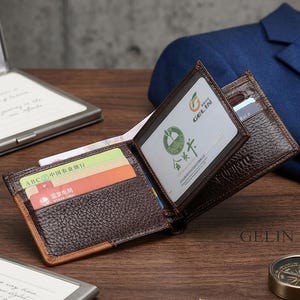 Genuine Leather Patchwork Wallet for Men, Cowhide Bifold Wallet, Slim Card Holder, Vintage Style Men’s Wallet, Leather Purse Gift for Him