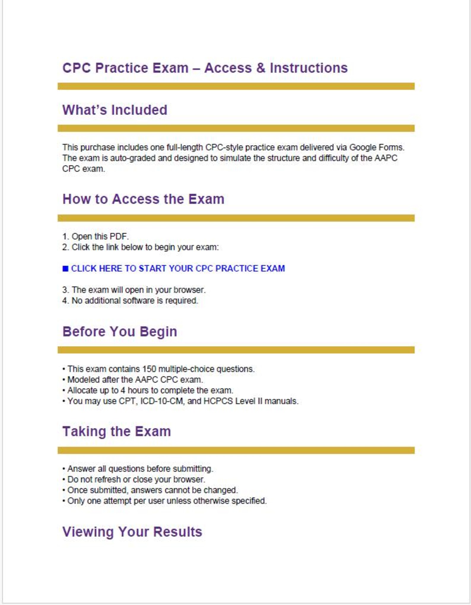 CPC Practice Exam | 150 Questions, Auto-graded (google Forms) - Etsy