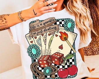Camiseta con gráfico retro del oeste / Camiseta vaquera campestre Life Gamble