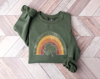 Sudadera retro con trébol arcoíris, jersey irlandés con trébol del Día de San Patricio