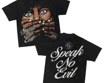 Camiseta con retrato gráfico vintage Y2K: Diseño "Speak No Evil"