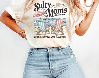 Camiseta Salty Moms Beach Club, camiseta retro de vacaciones de verano, camiseta de verano para niñas