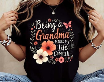 Camiseta Floral Grandma Life Complete, Camiseta para abuela