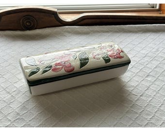 Caja de cigarrillos vintage Stangl Pottery 3755 con forma de flor de guisante de olor y trompeta, estilo mediados de siglo, fabricada en EE. UU.