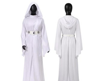 Disfraz de cosplay inspirado en la Princesa Leia con cinturón / Traje blanco de Leia de Star Wars / Disfraz de princesa de ciencia ficción / Traje para Comic Con y Halloween