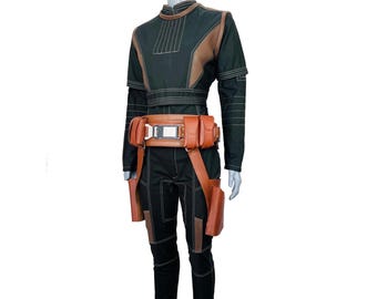 Traje de vuelo inspirado en Bo-Katan Kryze para cosplay/disfraz mandaloriano con cinturón de cuero y funda