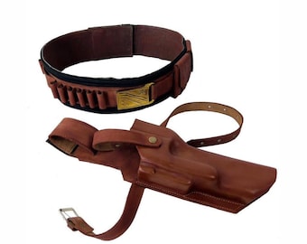 Boba Fett Inspired Leather Belt with Holster – Mandalorian Bounty Hunter Cosplay Waist Belt – Sci Fi Costume Accessory