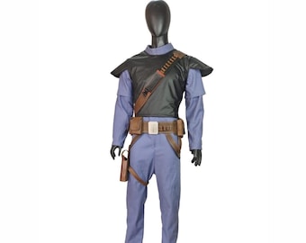 Disfraz inspirado en Jango Fett / Traje de vuelo azul mandaloriano y cinturón Boba Fett 1313 Cosplay
