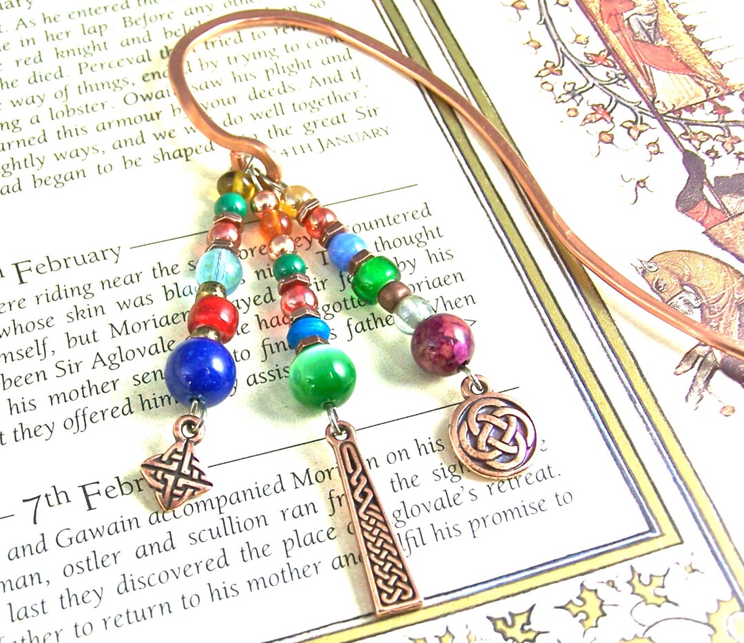 Celtic Ritual Markers Celtic Knots Bookmark Reading- Stone Beads Glass Copper Plated Pewter ...