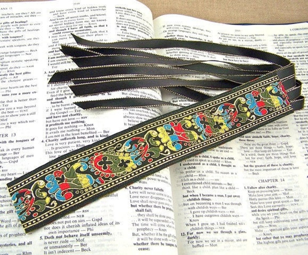 Persian Ribbon Ribbon Bookmark - Big Magic Carpet Ribbon Jacquard - Gold Black Satin ...