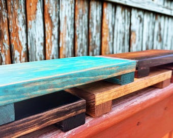 Rustic Wood Riser Set- Farmhouse Display Stands- Tiered Wooden Pedestal Decor- Kitchen or Bathroom Shelf Risers