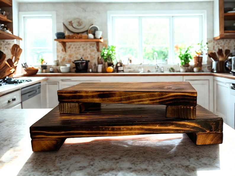 Rustic Wood Riser Set- Farmhouse Display Stands- Tiered Wooden Pedestal ...