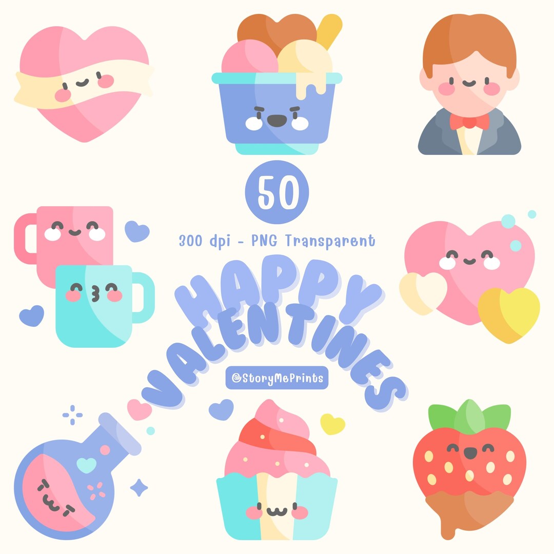 Valentines Day Clipart PNG Bundle Set | Cute Love Stickers Hearts ...