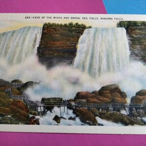 Caverna dos Ventos e Cataratas do Véu de Noiva de Niágara - Cartão Postal Vintage